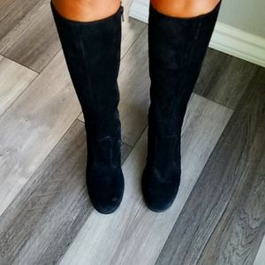 Black Suede Leather Dansko calf high boots.